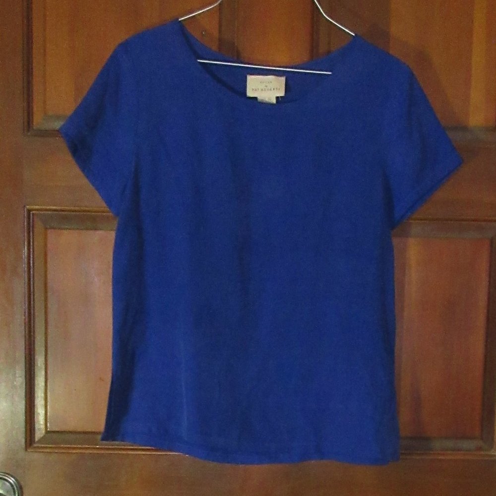 PAT ARGENTI Blue Silk Short Sleeve Top